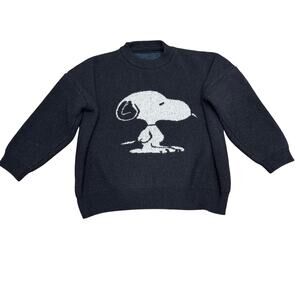 Vtg plush snoopy knitted sweater blk/white Wmn Sz M, Oversized, thick peanuts